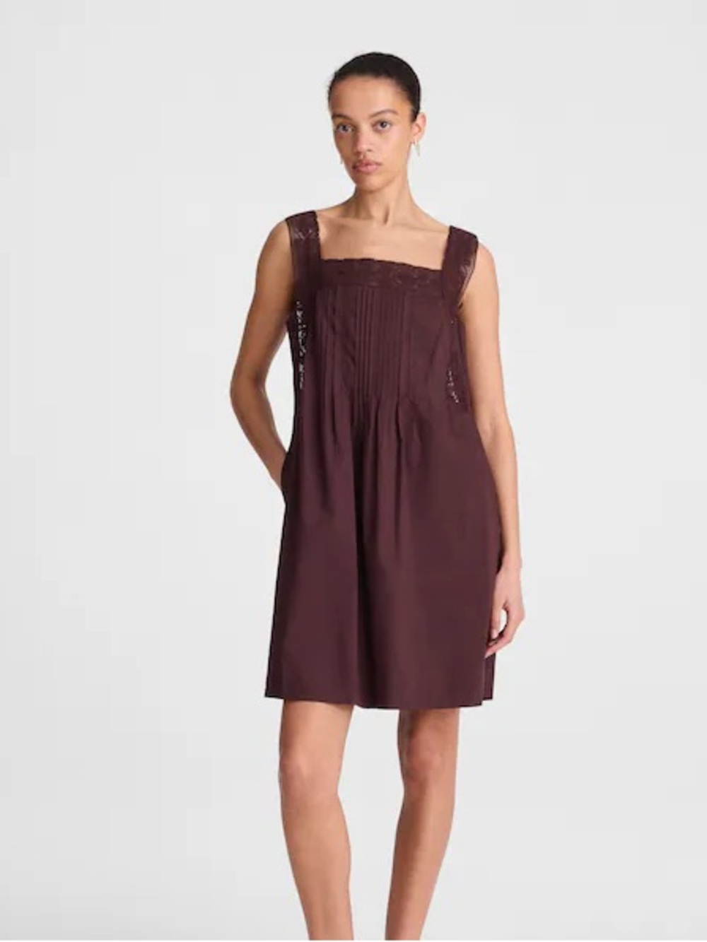 Madewell Chocolate Brown Lace-Trim Sleeveless Sophie Dress